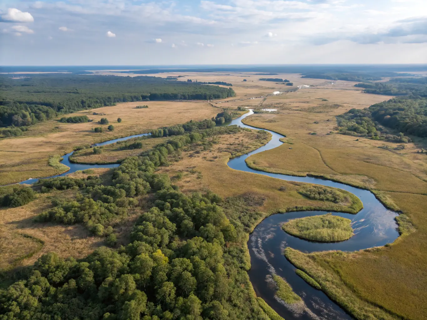 A stunning aerial view of a conserved natural area, showcasing the organization's success in preserving vital ecosystems and landscapes.